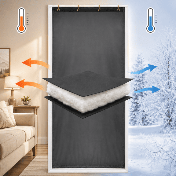Thermal Insulated Door Curtain, Winter Thicken Cotton Windproof Soundproof Temporary Door Single Insulation Door Cover for Winter to Keep Warm
