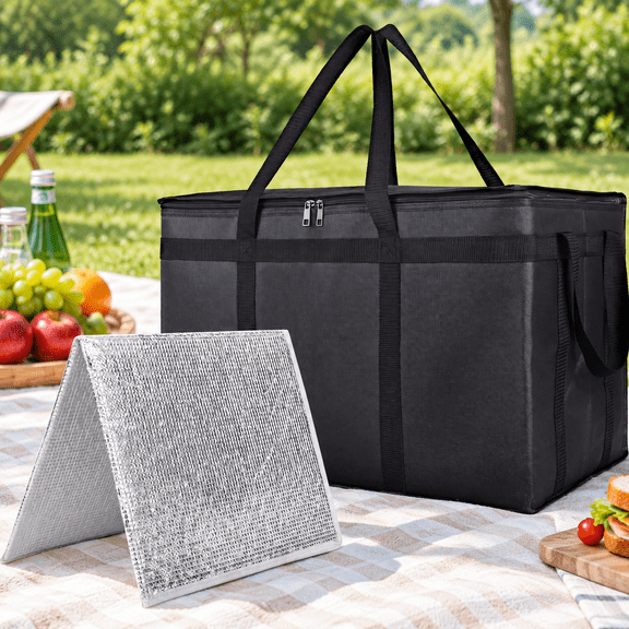 Thermal Insulated Food Delivery Bag with Hard Bottom, 3XL, Black