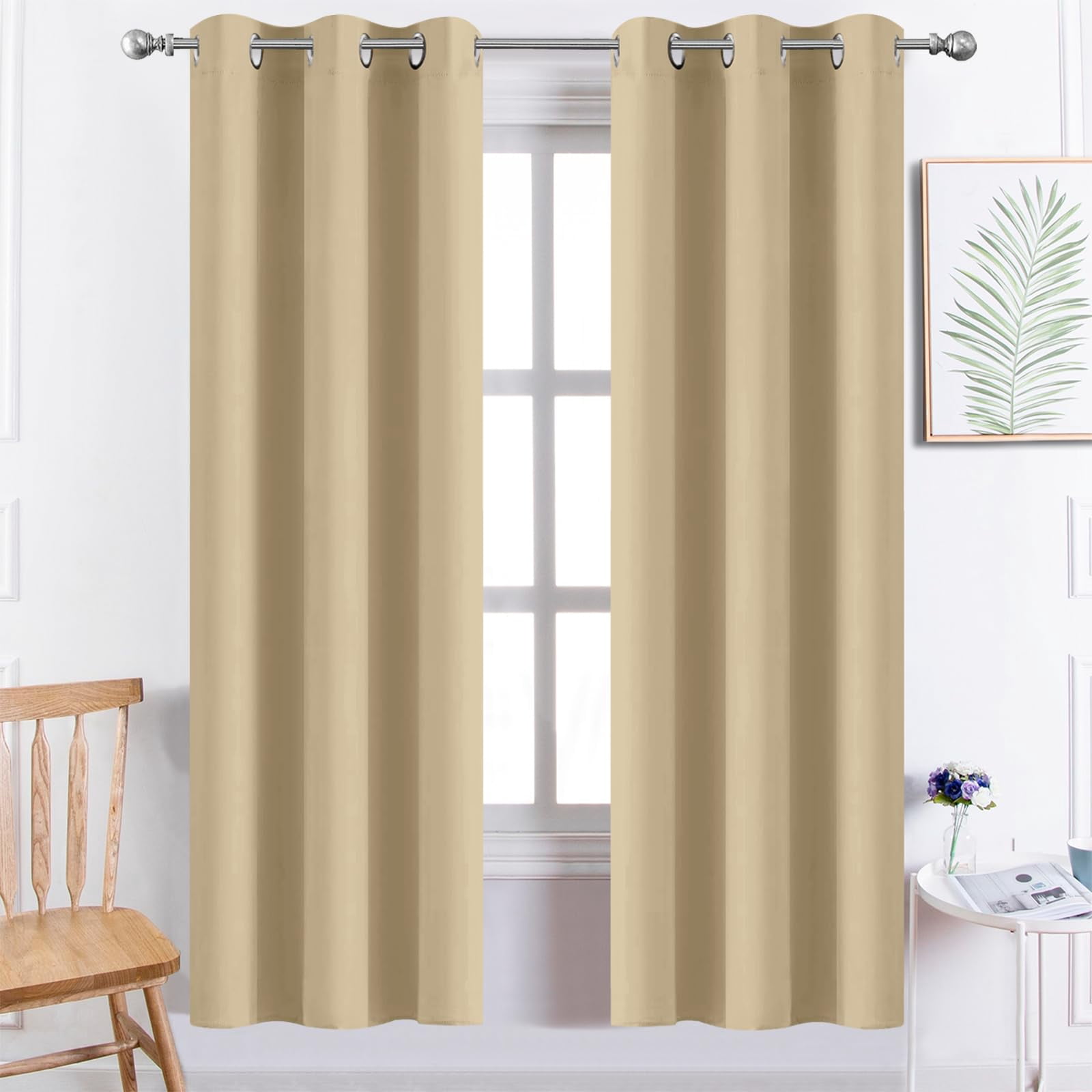 Thermal Insulated Grommet Blackout Draperies/drapes For Bedroom Window Room Darkening Curtain Panels (2  W38 X L72 -inch Beige)