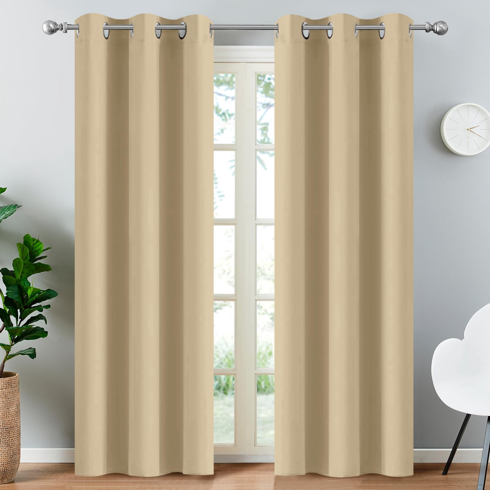Thermal Insulated Grommet Blackout Draperies/drapes For Bedroom Window Room Darkening Curtain Panels (2  W38 X L84 -inch Beige)