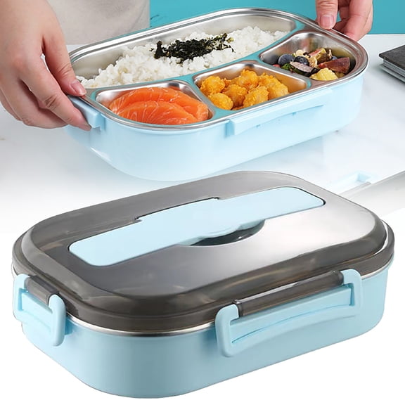Thermal Insulated Lunch Box Container 4 Layer 1 Piece Portable Outdoor(Blue)
