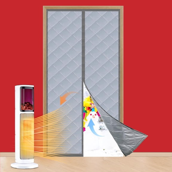 Thermal Insulated Magnetic Door Curtain for Winter Fits Opening 36x82 in (Actual 38x83) Thicker Cotton Draft Stopper, Weatherproof Windproof Soundproof Door Cover, Keeps Cold Out, Energy Saving