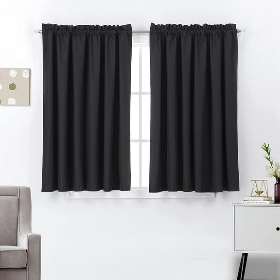 Thermal Insulated Rod Pocket Blackout Energy Efficient Window Treatment Panels, 2 Pieces Set, 52"W x 45"L, Black