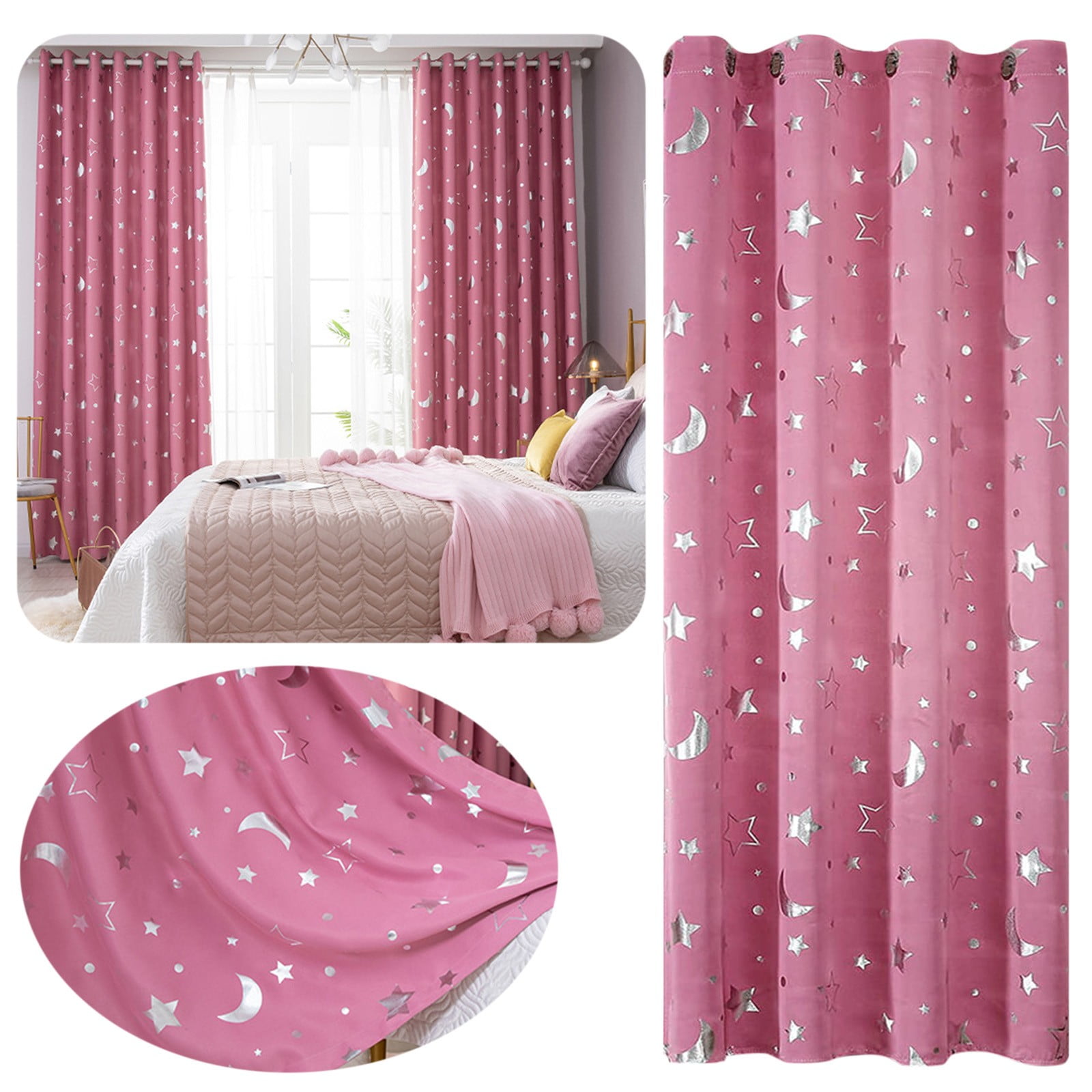 Thermal Insulated Star Moon Print Kids Window Curtains for Bedroom Home ...