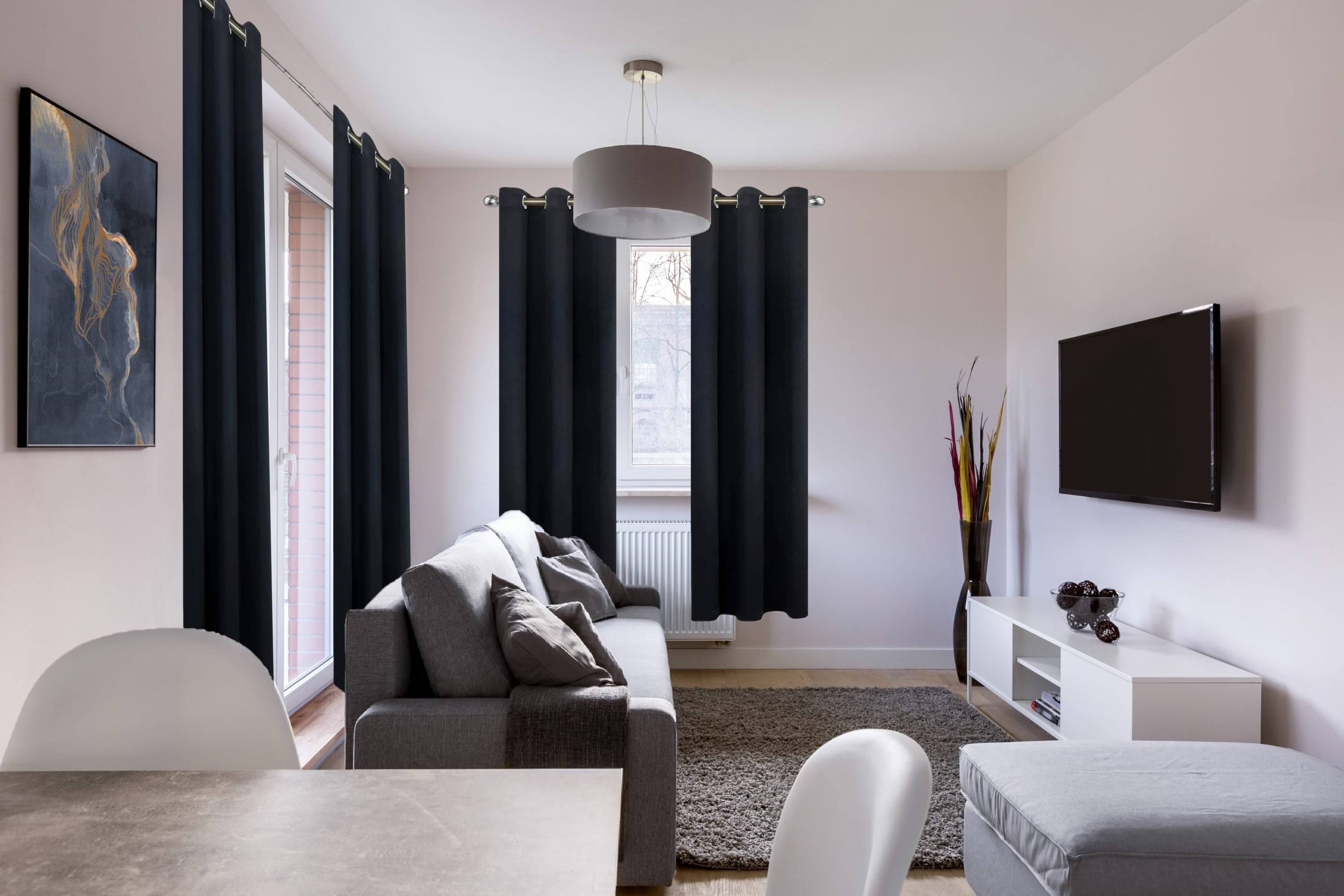 Thermal Insulated Window Curtain 100% Blackout Drapes for Bedroom Living room Closet door noise reducing 2 panels  (K68 BLACK 37" Wide X 63" Long)