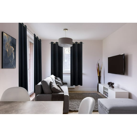 Thermal Insulated Window Curtain 100% Blackout Drapes for Bedroom Living room Closet door noise reducing 2 panels (K68 BLACK 37" Wide X 63" Long)