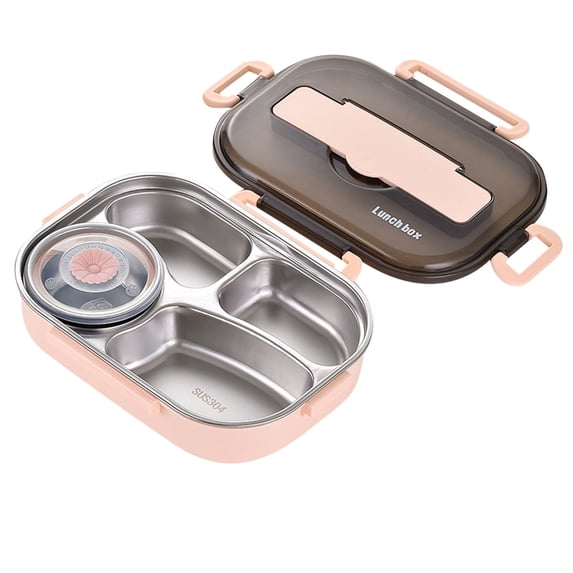 Thermal Insulation Bento Box with 4 Compartments and Soup Bowl, Portable Lunch Box Tableware Set, Insulated Food Container with Utensils for Work, Leakproof Reusable