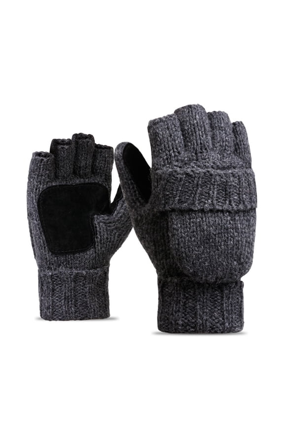 Thermal Insulation Fingerless Texting Wool Gloves for Women and Men Winter Warm Knitted Convertible Mittens Flap,Dull grey