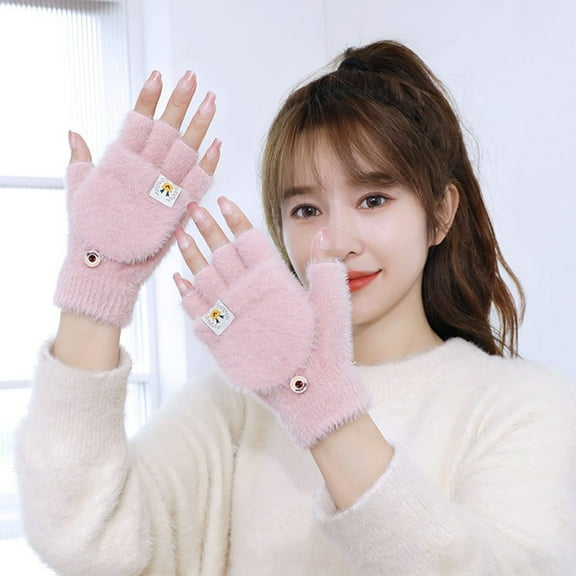 Thermal Insulation Fingerless Texting Wool Gloves for Women and Men Winter Warm Knitted Convertible Mittens Flap