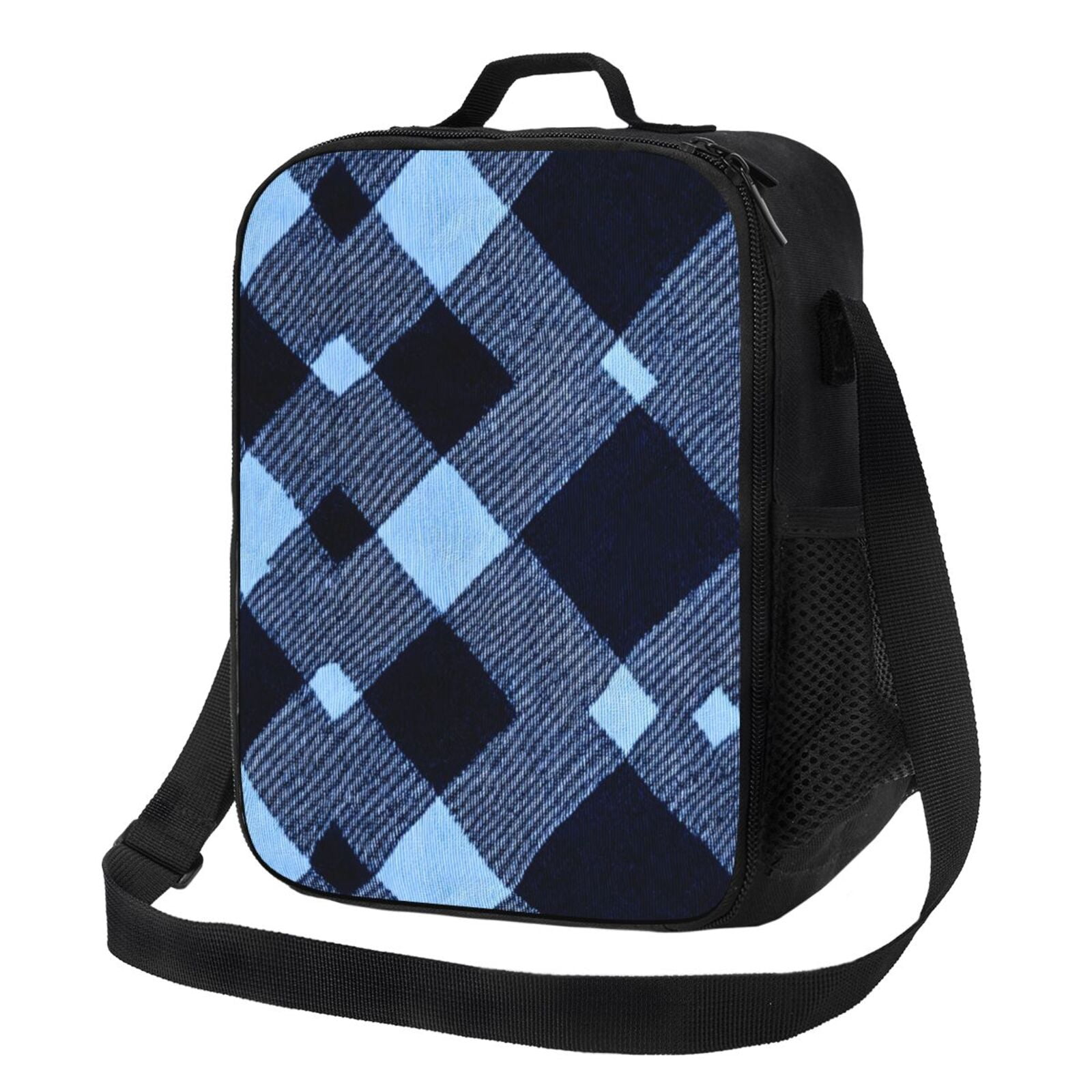 Thermal Insulation One Shoulder Portable Bento Bag Can Be Reused 8×10.5in For Carrying Drinks Bento Box Fruit Snacks Argyle Plaid Blue_3
