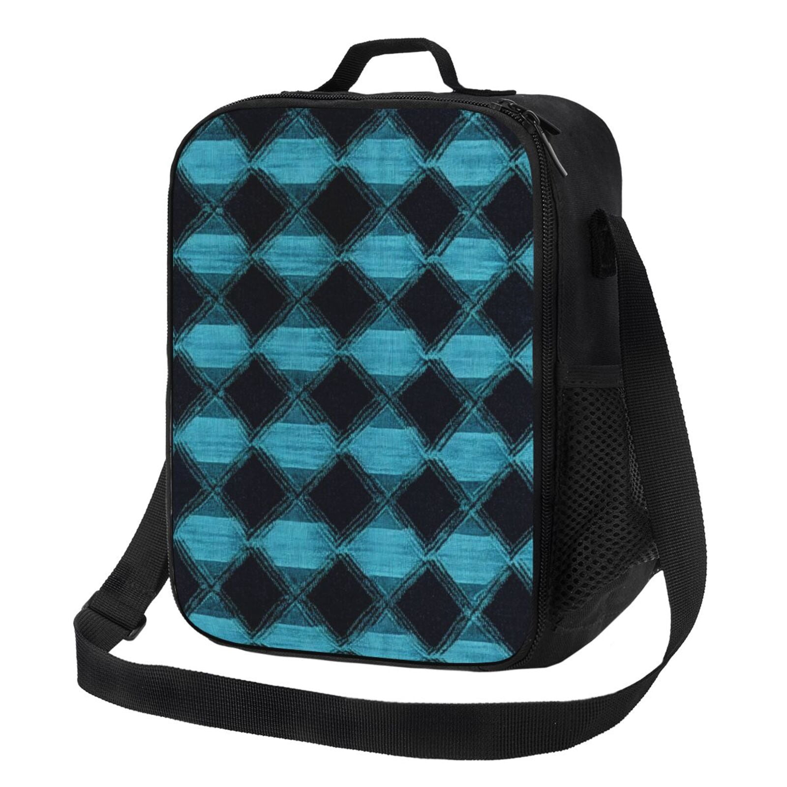 Thermal Insulation One Shoulder Portable Bento Bag Can Be Reused 8×10.5in For Carrying Drinks Bento Box Fruit Snacks Argyle Plaid Darkturquoise_3