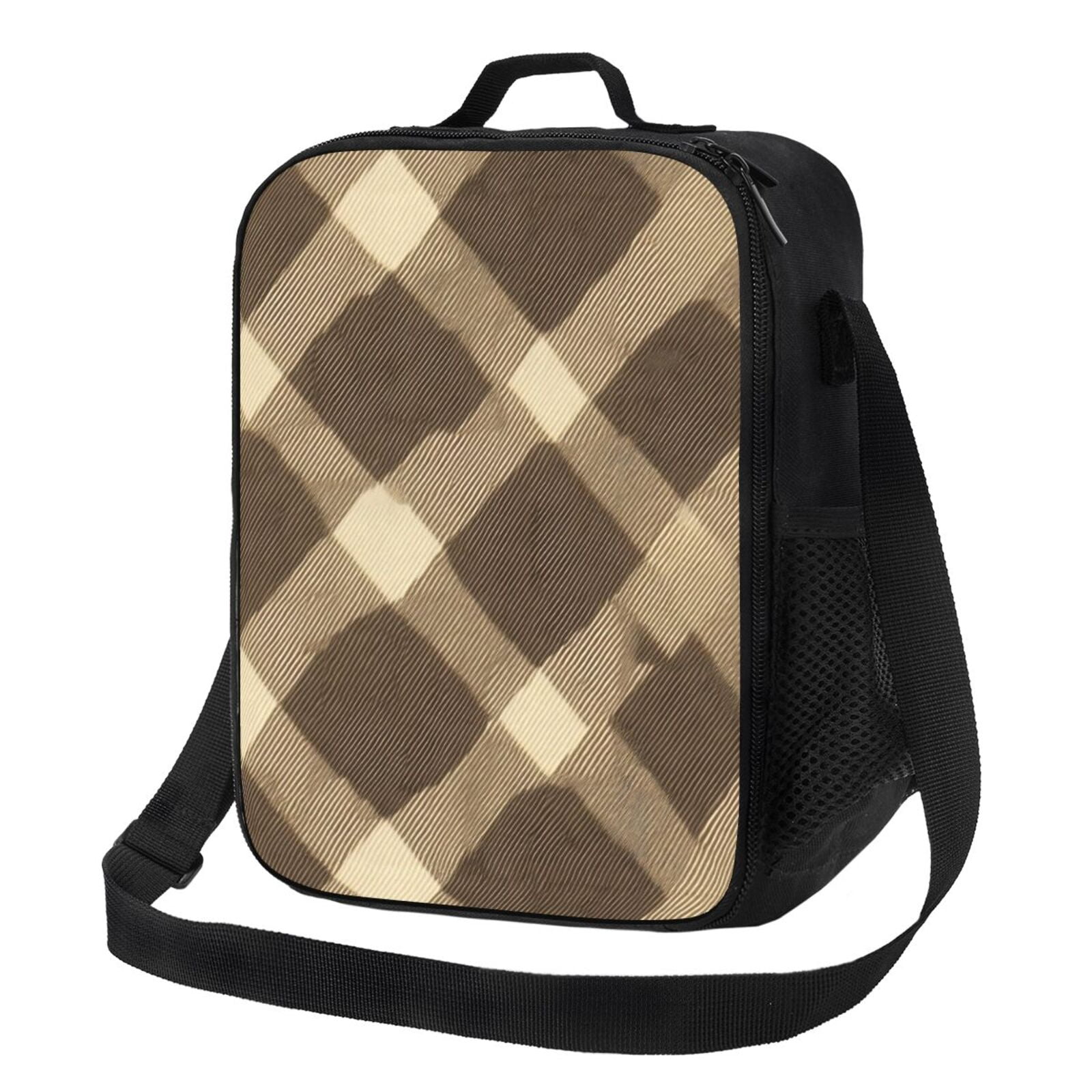 Thermal Insulation One Shoulder Portable Bento Bag Can Be Reused 8×10.5in For Carrying Drinks Bento Box Fruit Snacks Argyle Plaid Khaki_2