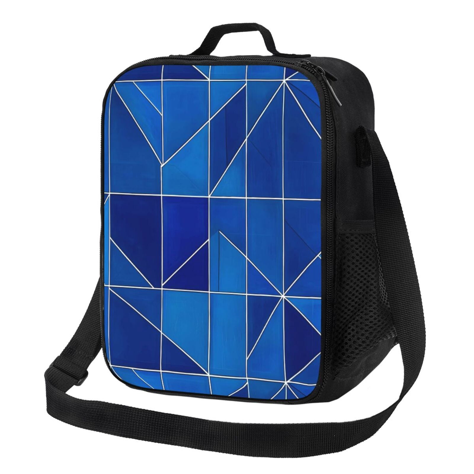 Thermal Insulation One Shoulder Portable Bento Bag Can Be Reused 8×10.5in For Carrying Drinks Bento Box Fruit Snacks Darkgray Geometric Patterns_3