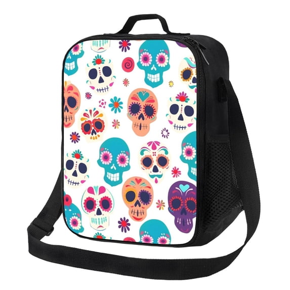 Thermal Insulation One Shoulder Portable Bento Bag Can Be Reused 8×10.5in For Carrying Drinks Bento Box Fruit Snacks Festive Cute Sugar Skulls (5)
