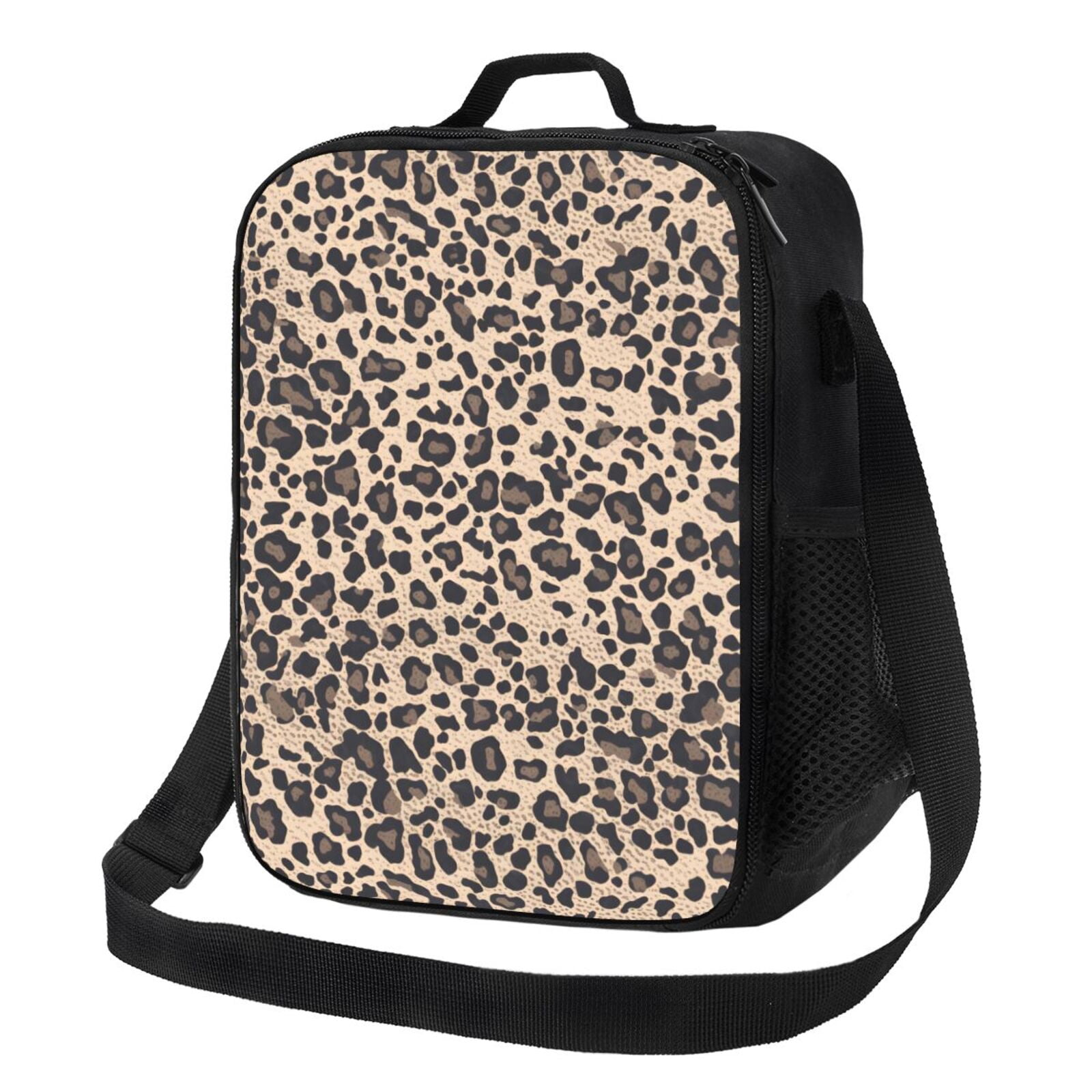 Thermal Insulation One Shoulder Portable Bento Bag Can Be Reused 8×10.5in For Carrying Drinks Bento Box Fruit Snacks Leopard_3