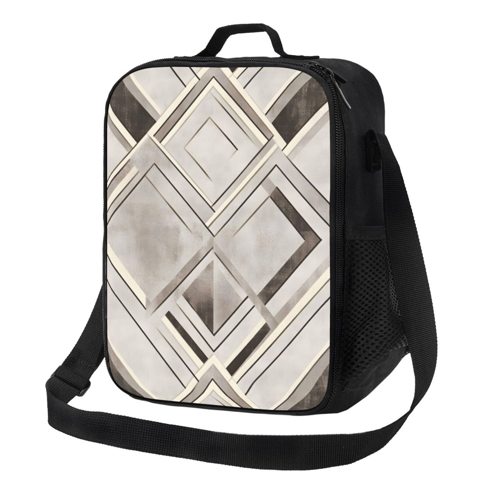 Thermal Insulation One Shoulder Portable Bento Bag Can Be Reused 8×10.5in For Carrying Drinks Bento Box Fruit Snacks Lightslategray Geometric Lines_1
