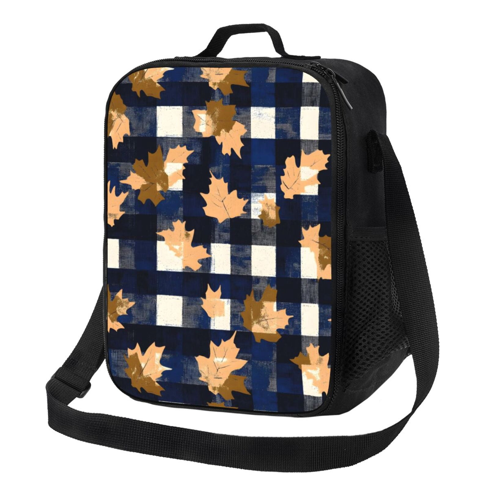 Thermal Insulation One Shoulder Portable Bento Bag Can Be Reused 8×10.5in For Carrying Drinks Bento Box Fruit Snacks Plaid Fall Camo Royalblue_1