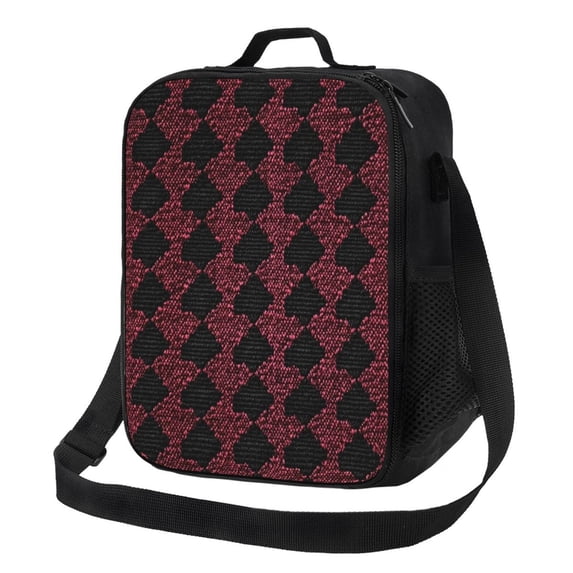 Thermal Insulation One Shoulder Portable Bento Bag Can Be Reused 8×10.5in For Carrying Drinks Bento Box Fruit Snacks Crimson Modern Houndstooth Texture_4