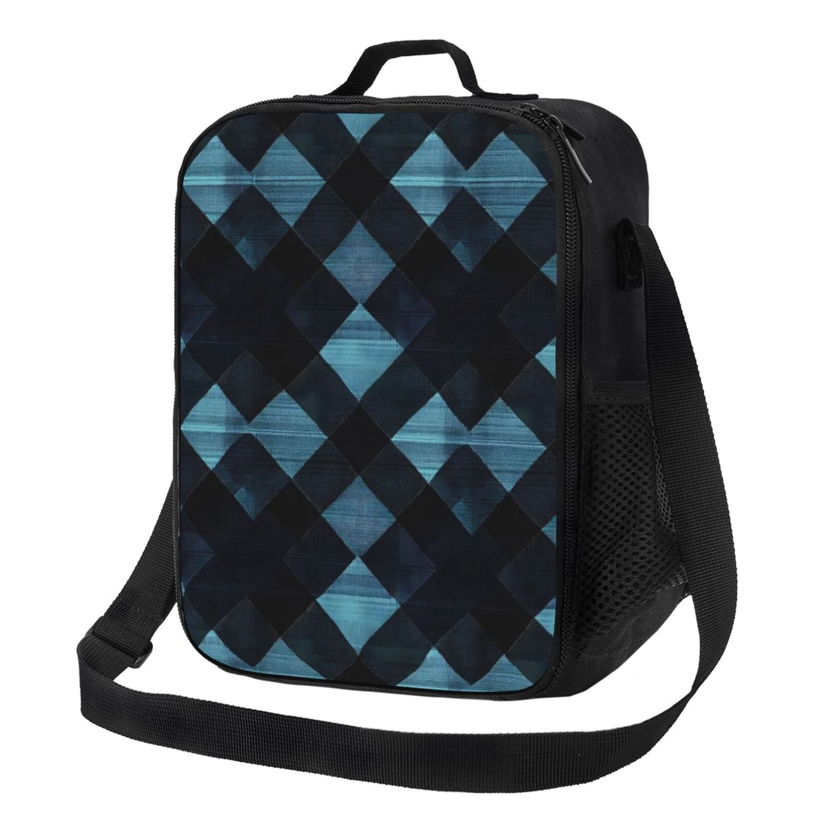 Thermal Insulation One Shoulder Portable Bento Bag Can Be Reused 8×10.5in For Carrying Drinks Bento Box Fruit Snacks Darkcyan Buffalo Plaid Check Tartan Scotland_1