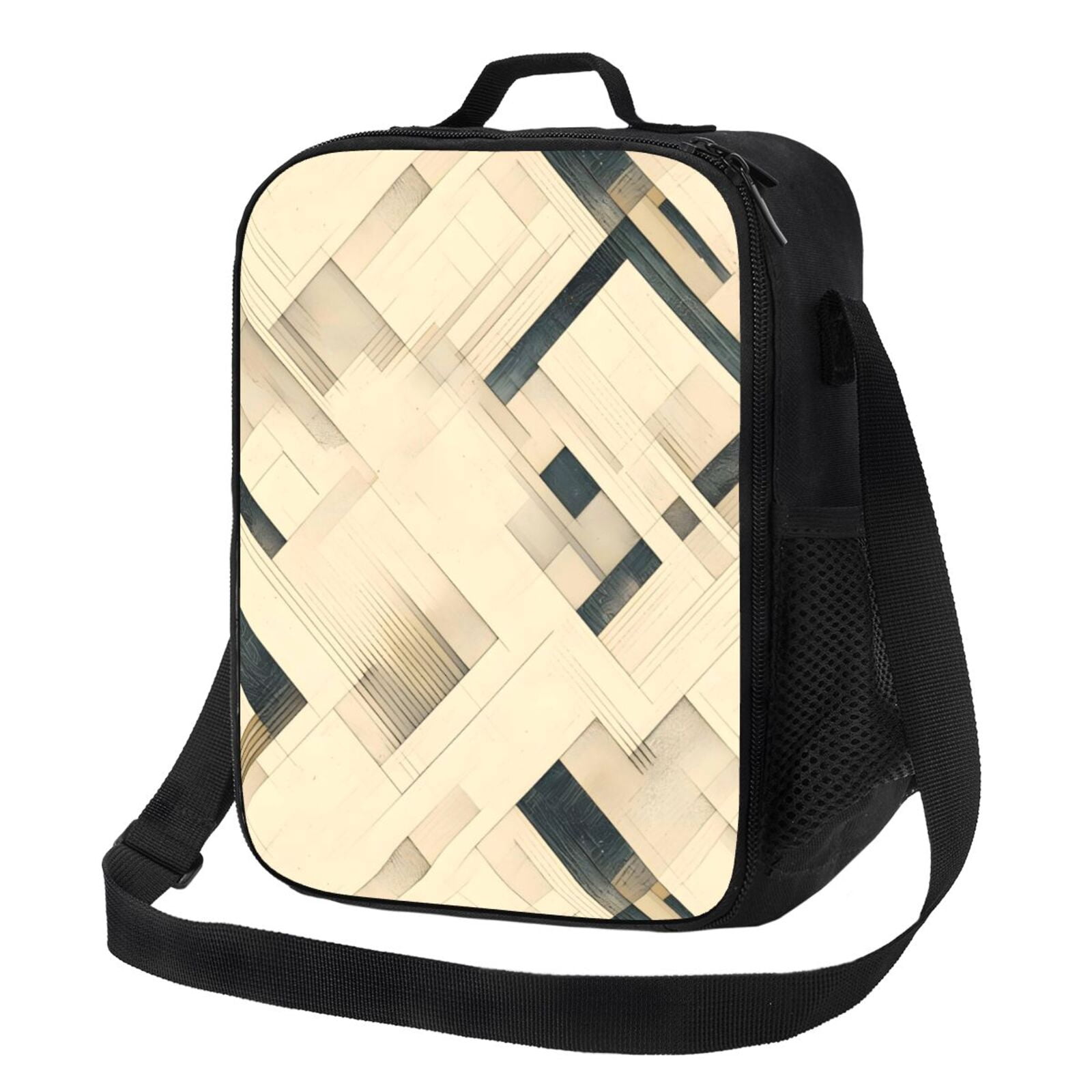 Thermal Insulation One Shoulder Portable Bento Bag Can Be Reused 8×10.5in For Carrying Drinks Bento Box Fruit Snacks Darkorchid Geometric Lines Hand-Drawn Sketch_4