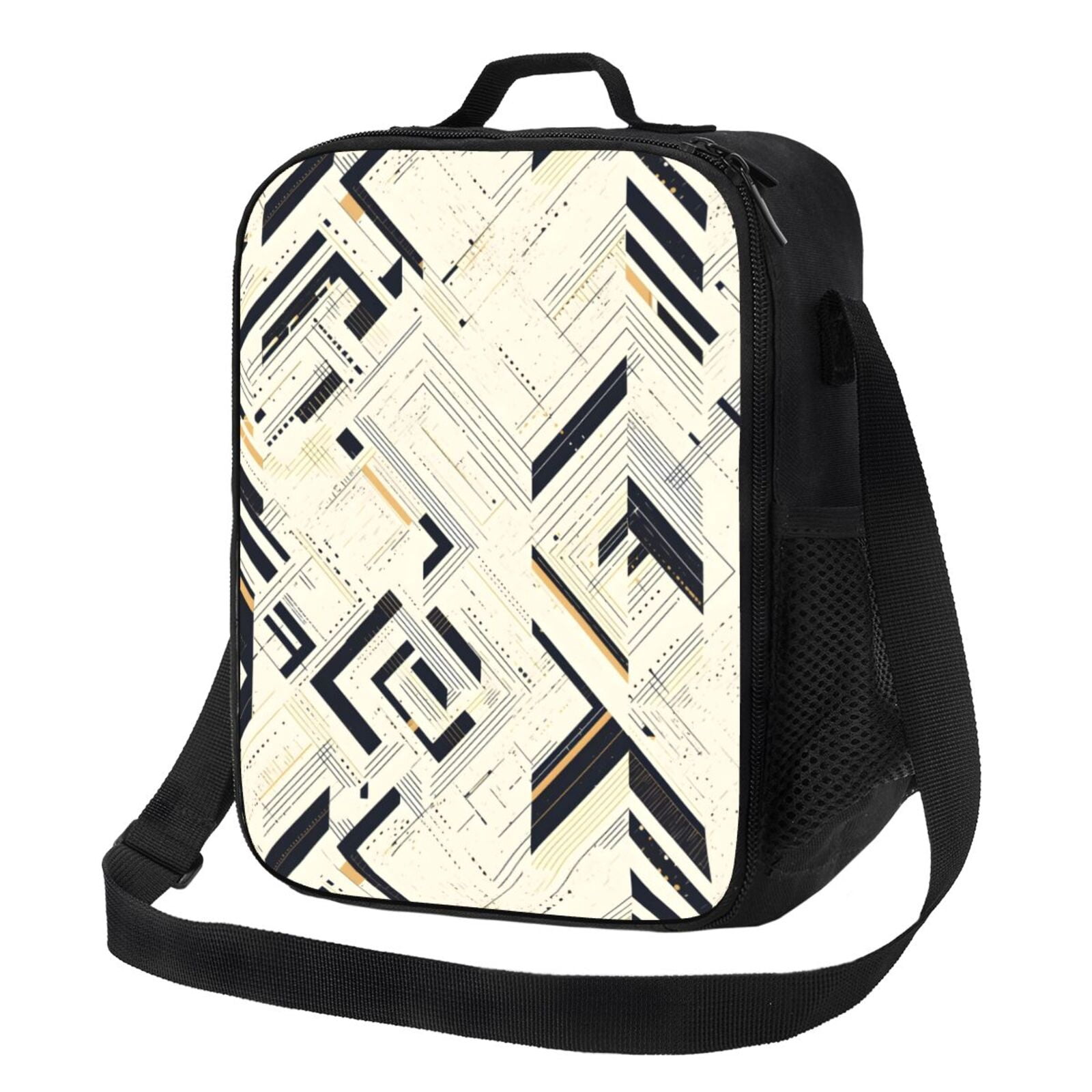 Thermal Insulation One Shoulder Portable Bento Bag Can Be Reused 8×10.5in For Carrying Drinks Bento Box Fruit Snacks Darkorchid Geometric Lines Hand-Drawn Sketch_3
