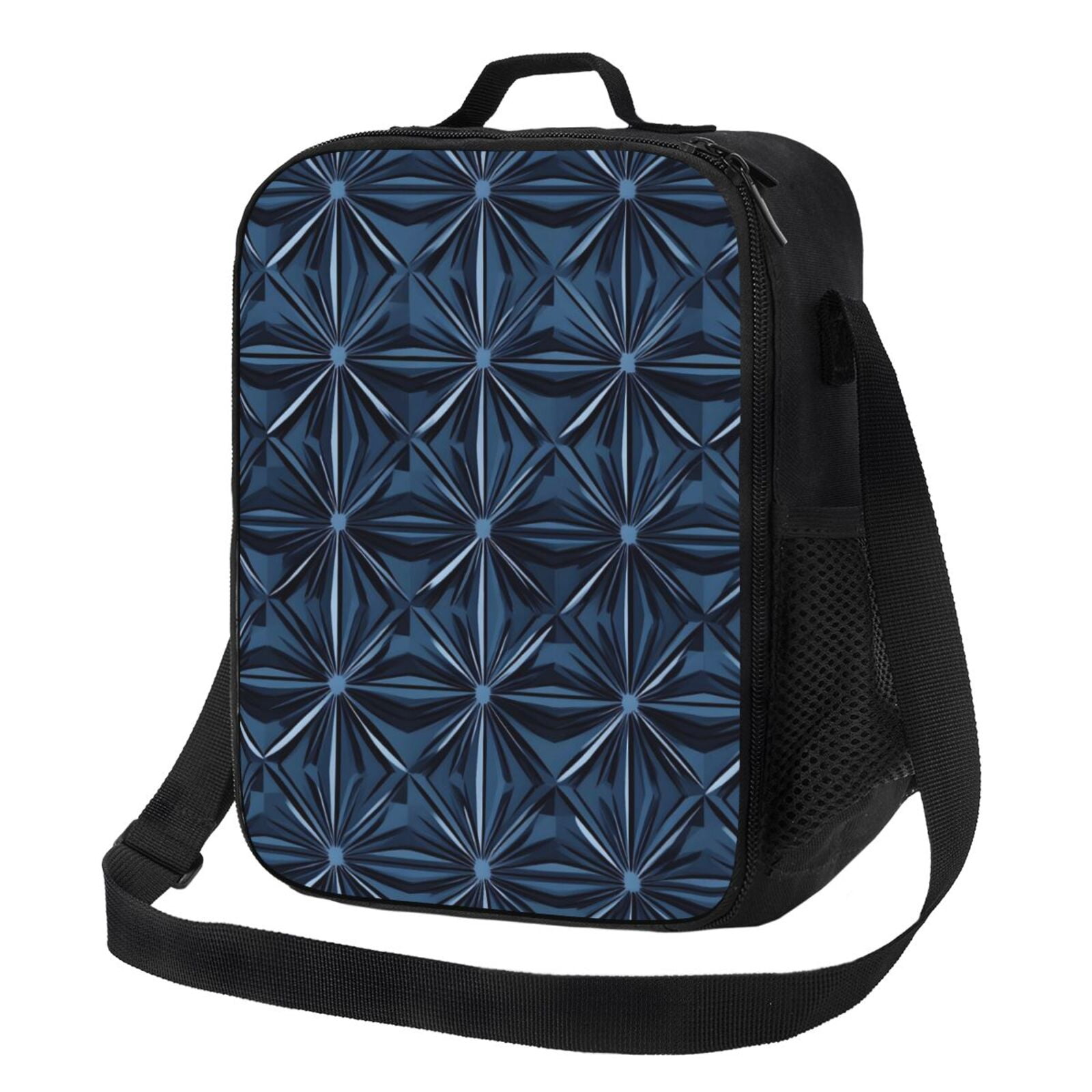 Thermal Insulation One Shoulder Portable Bento Bag Can Be Reused 8×10.5in For Carrying Drinks Bento Box Fruit Snacks Midnightblue Geometric Patterns_1