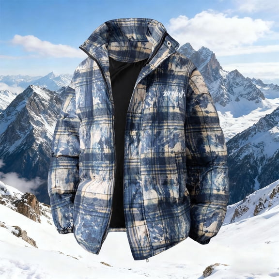 Thermal Jackets For Mwn Stand Collar Full Zip Button Down Plaid Print Cardigan Thick Thermal Outwear With Pockets (4XL, Blue)