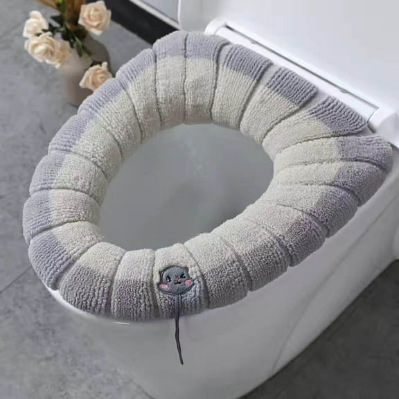 Thermal Knitted Toilet Seat Cushion – Eco-Friendly Thickened Cover, Machine-Washable & Universal Fit for All Toilets, Year-Round Cold-Weather Comfort C