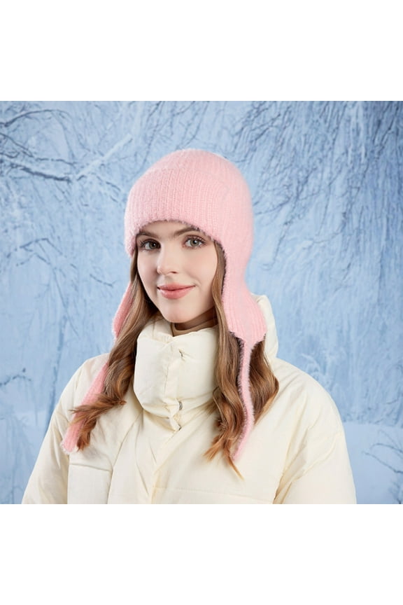 Thermal Knitted Winter Beanie Hat, Windproof Ear Protection Ski Cap, Stretch Wool Cycling Headwear for Cold Weather Outdoor Sports/Snowboarding