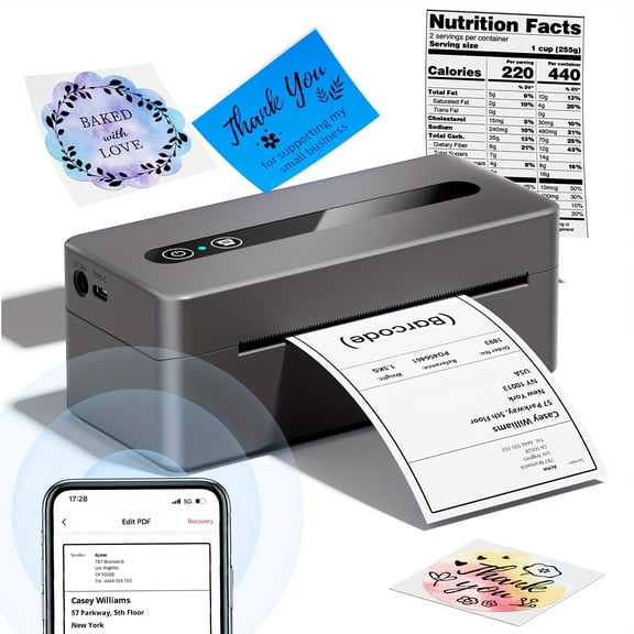 Thermal Label Printer, 300DPI 4X6 Shipping Label Printer for Small Business, Compact Wireless Thermal Barcode Printer, Compact Printer, Lightweight And Easy to Use