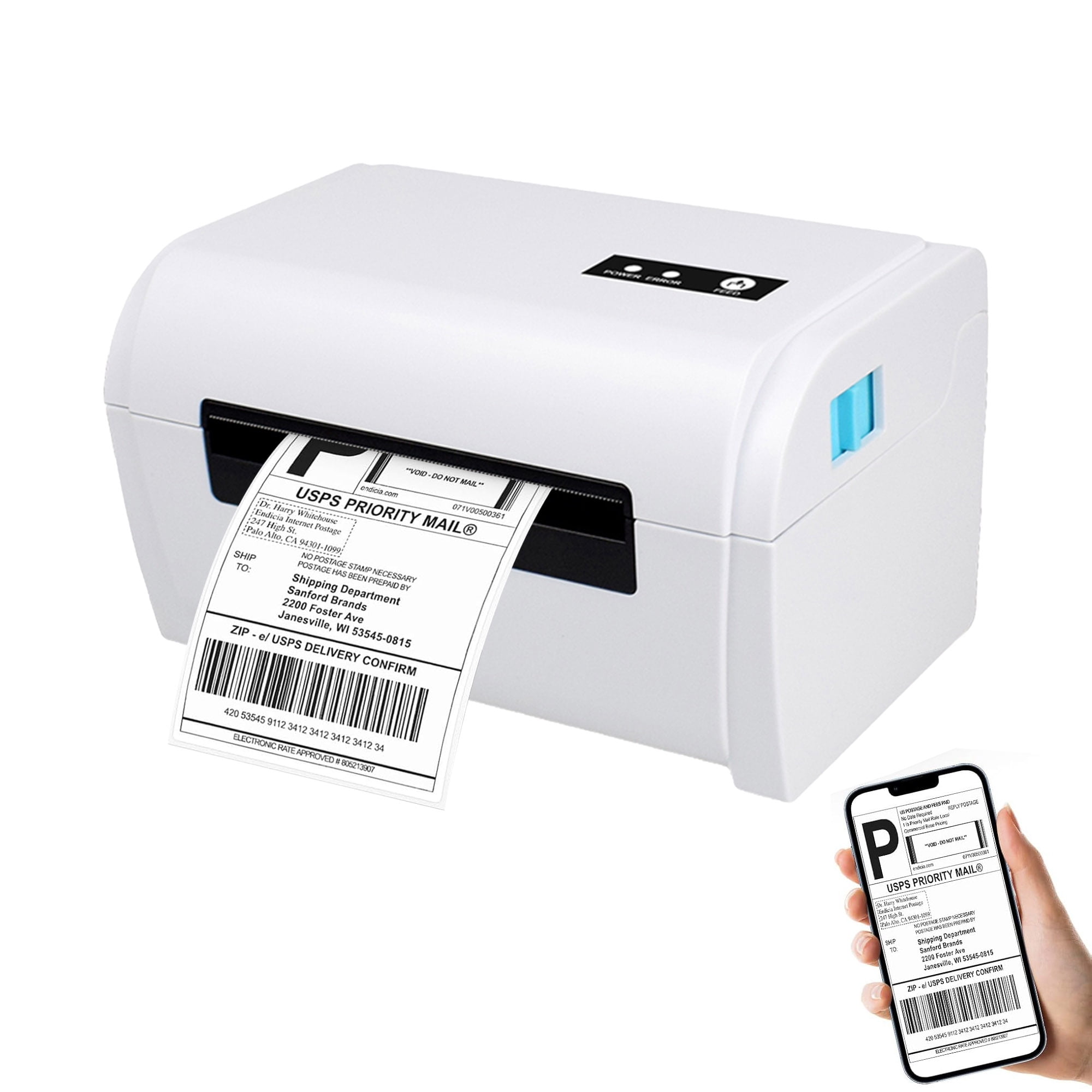 Thermal Label Printer USB & Bluetooth, 4x6 Wireless Shipping Label Printer for Small Business and Packages, Compatible with Smartphones, Windows