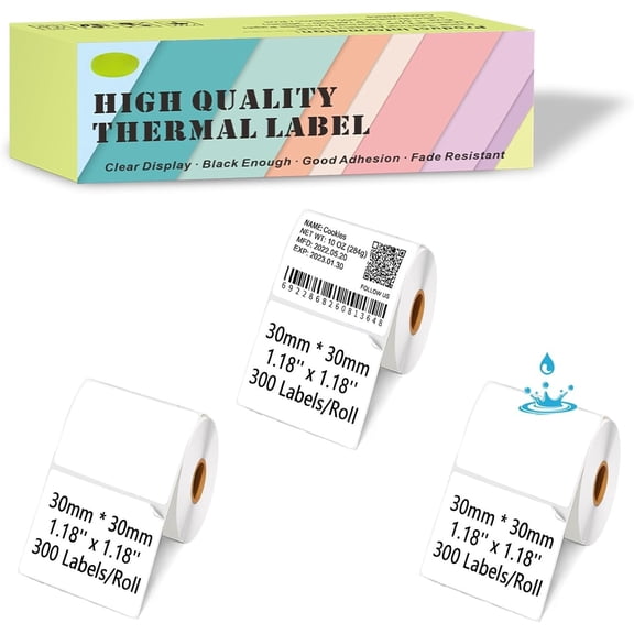 Thermal Labels Compatible for Supvan T50M Pro,  M110, Label Maker Tape Refill, Weatherproof & -Resistant Thermal Stickers (30mm x 30mm, 1.18''x1.18'')