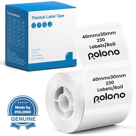 Thermal Labels for PM220S Label Maker, 1.57"x1.18" (40x30mm), Multi-Purpose Thermal Sticker Label Tape, Self-Adhesive Thermal Paper for Home, Office, 230 Labels/1Roll, Clear