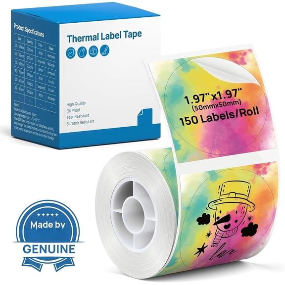 Thermal Labels for  PM220S Label Maker, 2 inch (50mm) Thermal Label, , Multi-Purpose Label Tape, 1 Roll of 150 Self-Adhesive Thermal Paper Gradient Color