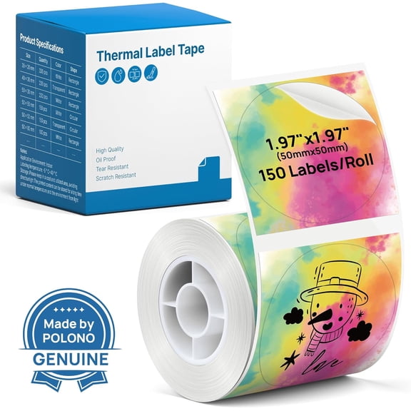 Thermal Labels for PM220S Label Maker, 2 inch (50mm) Thermal Label, Waterproof, Multi-Purpose Label Tape, 1 Roll of 150 Self-Adhesive Thermal Paper Gradient Color