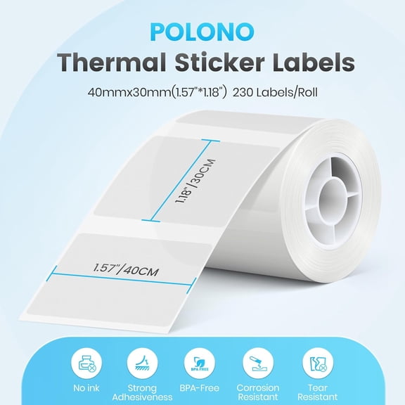Thermal Labels for PM220S Label Printer, 1.57 inches x 1.18 inches (40x30 mm), Multi-Purpose Thermal Sticker Label Tape, Self-Adhesive Thermal Paper, for Home, Office, 230 Labels/1 Roll, Transparent