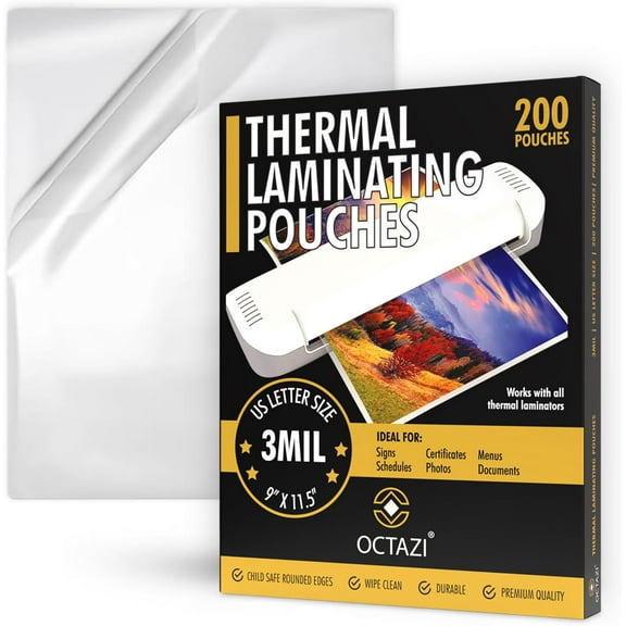 Thermal Laminating Pouches 3MIL  200 Pack, 9 x 11.5 Inches  Glossy, Photo-Safe, Waterproof, Compatible with All Thermal Laminators  Letter Size Sheets for Documents, Photos, Menus & More.