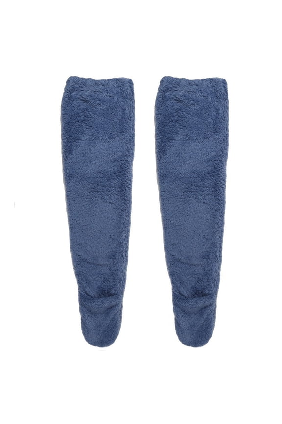 Thermal Leg Warmers, Thick Down-Alternative Plush Knee High Socks, Cozy House Socks for Winter, Cold Floors, Lounge & Bedroom Blue 1pcs