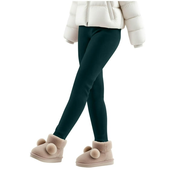 Thermal Leggings for Girls Winter Sherpa Fleece Lined Tights Elastic Waisted Solid Color Warm Comfy Yoga Pants 2025 Dark Green 100
