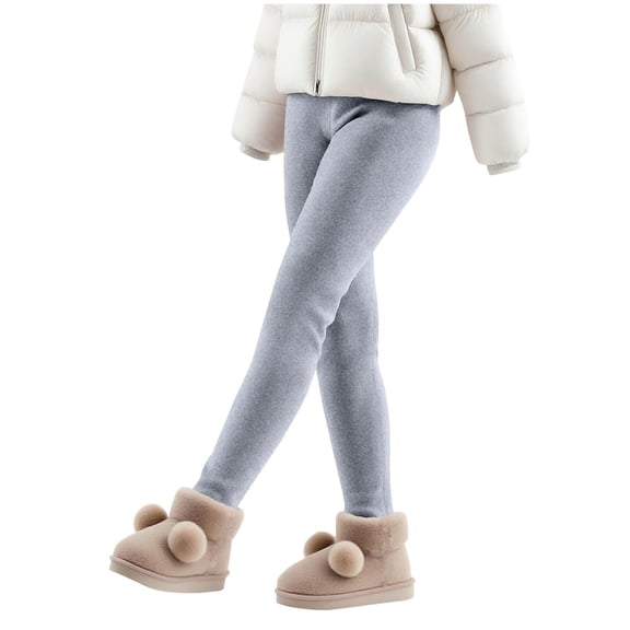 Thermal Leggings for Girls Winter Sherpa Fleece Lined Tights Elastic Waisted Solid Color Warm Comfy Yoga Pants 2025 Gray 130