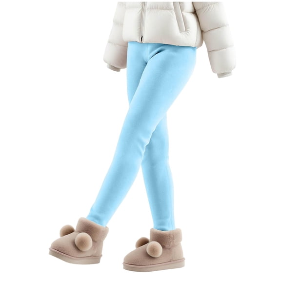 Thermal Leggings for Girls Winter Sherpa Fleece Lined Tights Elastic Waisted Solid Color Warm Comfy Yoga Pants 2025 Light Blue 110
