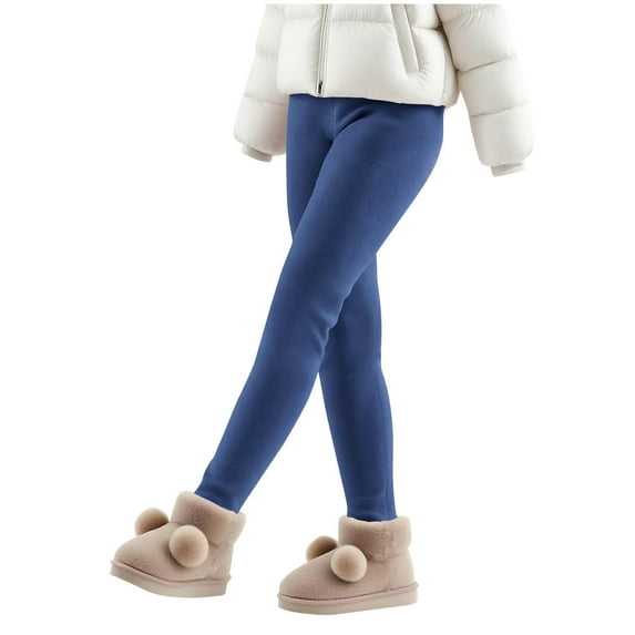Thermal Leggings for Girls Winter Sherpa Fleece Lined Tights Elastic Waisted Solid Color Warm Comfy Yoga Pants 2025 Sky Blue 120