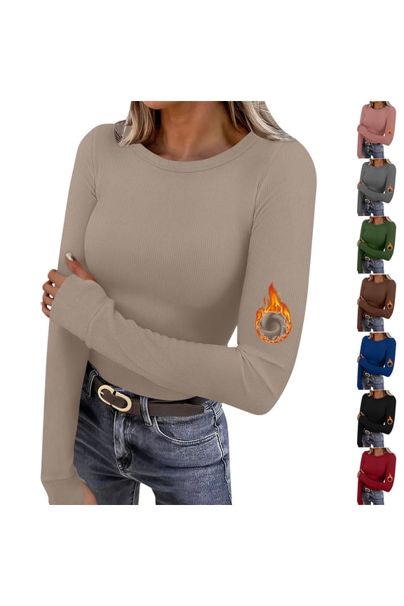 Thermal Long Sleeve Crewneck Shirt T-Shirt Top for Women with Thumb Holes Warm Loose Fit Casual Fall Winter Fashion | CSEONE,Black XL