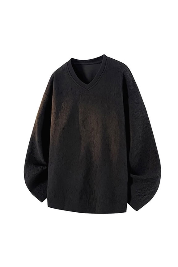 Thermal Long Sleeve T-Shirts for Men V Neck Fleece Lined Base Layer Cold Weather Black L