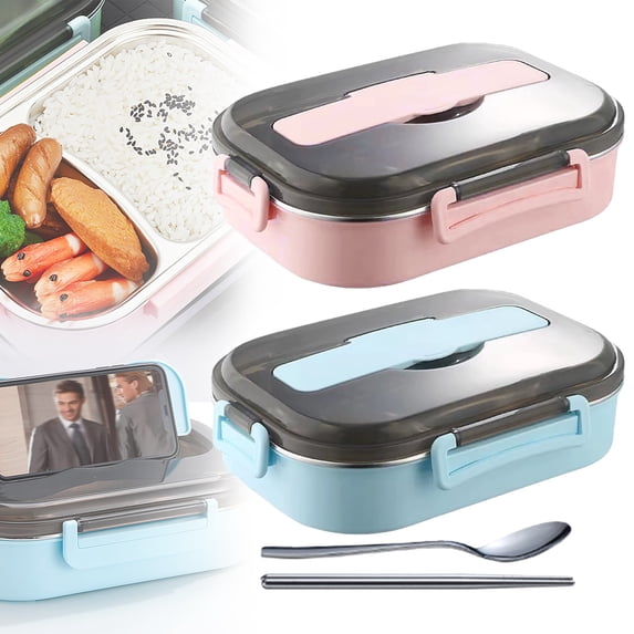 Thermal Lunch Box, 2 Compartments Metal Stainless Steel Hot Food Bento Boxes for Adults, Lunch Container, Insulated Lunch for Hot Lunch, 1Pc, Durable for Outdoor Working, 1Pc(Blue,9x6.7x2")
