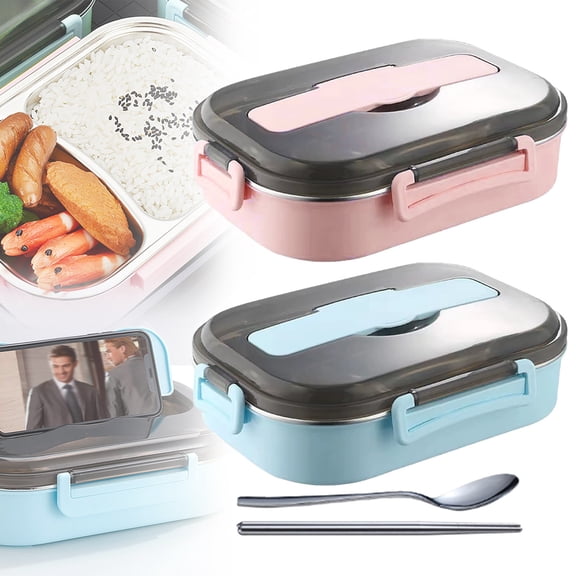 Thermal Lunch Box, 2 Compartments Metal Stainless Steel Hot Food Bento Boxes for Adults, Lunch Container, Insulated Lunch for Hot Lunch, 1Pc, Durable for Outdoor Working, 1Pc(Blue,9x6.7x2")
