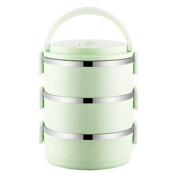 Thermal Lunch Box, 3 Tier Circular Fresh-Keeping Box for Adults Office Camping, Stainless Steel Thermal Compartment Lunch(Green)