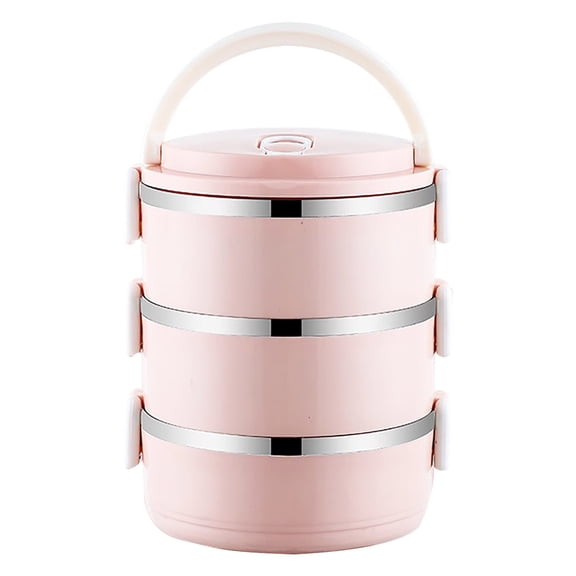 Thermal Lunch Box,3 Tier Stainless Steel Thermal Lunch Box for Adults Office Camping,Home Stackable Stainless Steel Thermal Compartment Lunch Pink