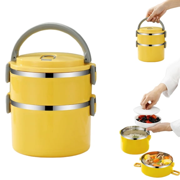 Thermal Lunch Box,4 Tier Stainless Steel Thermal Lunch Box For Adults Office Camping,Home Stackable Stainless Steel Thermal Compartment Lunch/Snack Box Compartment Lunch Container(M)