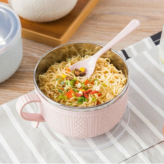 Thermal Lunch Box - Stainless Steel Korean Cutlery with Lid Noodle Bowl Bento Box for Meals on The Go & Keeping Food Hot, 5.7 x 3.7 in, (Pink),JASKFLY